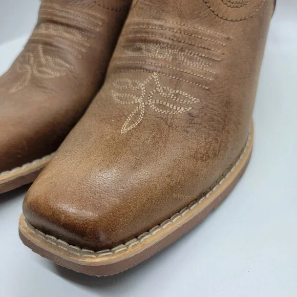 Justin Gypsy Chellie Western Booties Women 7.5B Tan Leather Square Ankle GY9510 - Picture 10 of 16